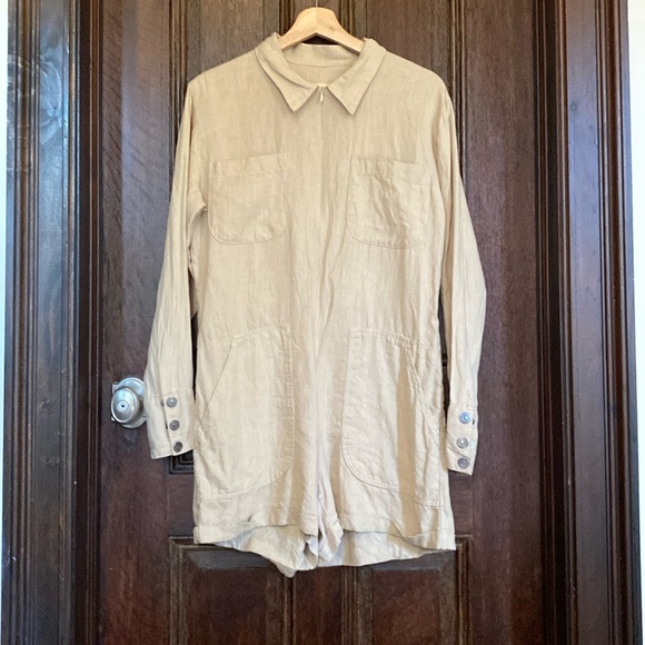 Beige Collared Jumpsuit with Button Details - Picture 1 of 4